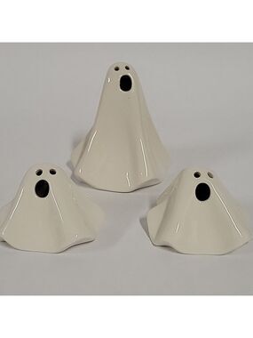NWT Set of (3) Crate & Barrel Ceramic Halloween LED Screaming Ghosts